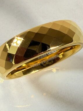 Tungsten Carbide Faceted Yellow Gold Tone Dome Ring